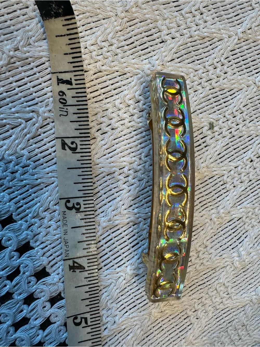 CHANEL Holographic Gold Link-Pattern Hair Barrette. Vintage 1997